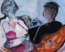 Coffee and Conversation, 75 x 105cm acrylic and collage on board