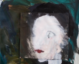 Contemplation, 63 x 63 acrylic and collage on paper, framed
